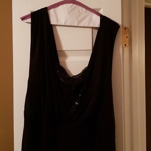 Black jumpsuit with sequined bodice.